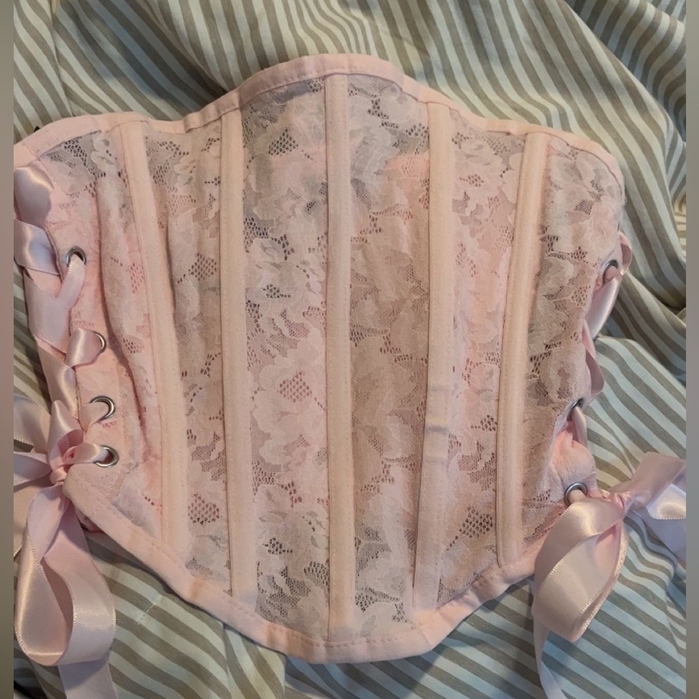 Forever 21 Pink Lace Corset with Floral Details